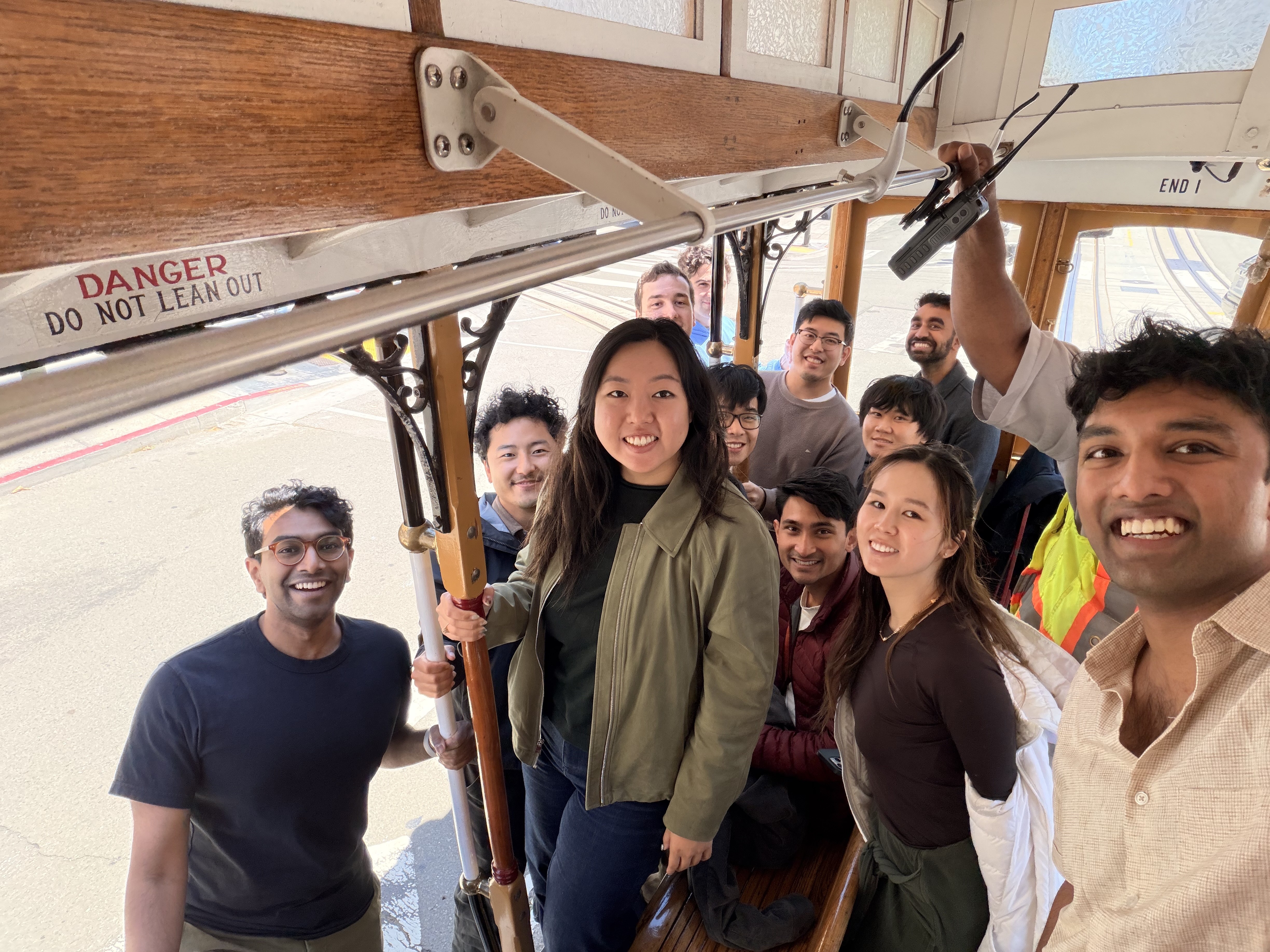 The team on a cable car that runs right by the office
